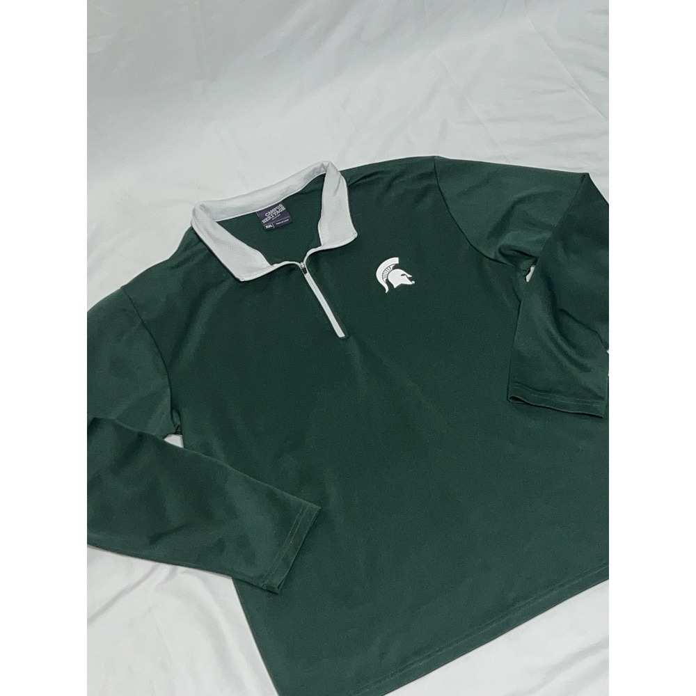 Michigan State Spartans 1/4 Zip Green Pullover Sweatshirt Men's XXL Read